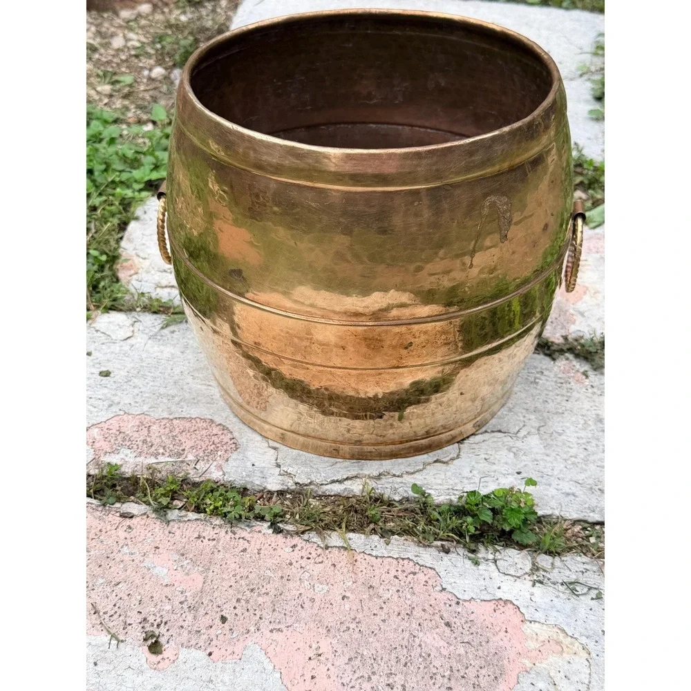 Hammered Brass Planter Large | Boho Luxe Indian Vessel, Rustic Modern Home Decor